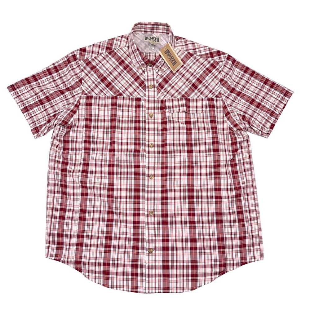 Duluth Trading Co Armachillo Shirt Mens Size XL Short Sleeve Button Up Plaid Red